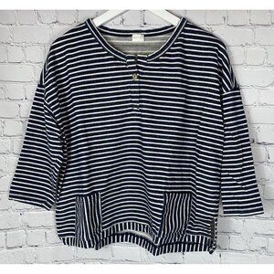 POETRY Womens' Navy Blue White Striped Henley Sweatshirt Size US 12
